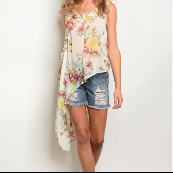 CHIFFON ASYMMETRICAL HEM FLORAL TOP - Picture 4 of 4